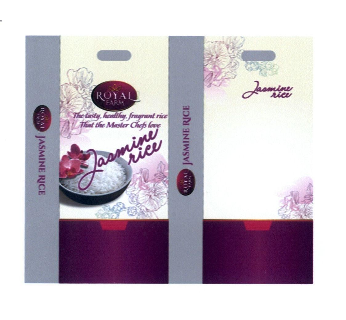 Nhãn hiệu ROYAL FARM Jasmine rice The tasty, healthy, fragrant rice That the Master Chefs love ROYAL FARM JASMINE RICE  của Công ty TNHH xuất nhập khẩu Đại Dương Xanh, số đơn 4-2015-28205