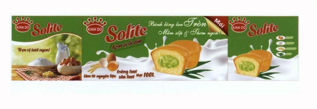 Công ty cổ phần Mondelez Kinh Đô Việt Nam的KINH DO Solite Trọn vị tươi ngon! KINH DO Solite Kem vị lá dứa Bánh bông Tròn Mềm xốp & Thơm ngon! Mới làm từ nguyên liệu 品牌, 申请号 4-2015-29380
