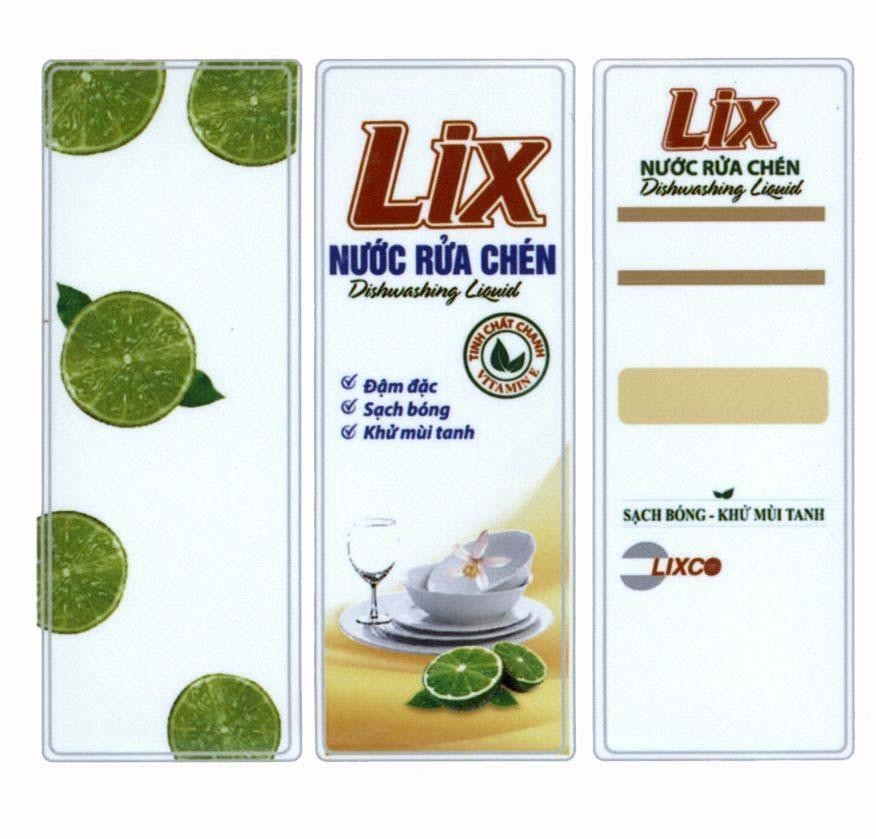 Nhãn hiệu LIX LIXCO Nước Rửa Chén Dishwashing Liquid Sạch Bóng - Khử Mùi Tanh...  của Công ty cổ phần bột giặt Lix, số đơn 4-2015-32592