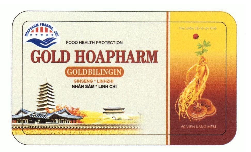 Nhãn hiệu HOAPHARM PHARMA GOLD HOAPHARM GOLDBILIGIN FOOD HEALTH PROTECTION GINSENG LINHZHI NHÂN SÂM LINH CHI...  của Công ty TNHH Hoàng Hương, số đơn 4-2016-10697