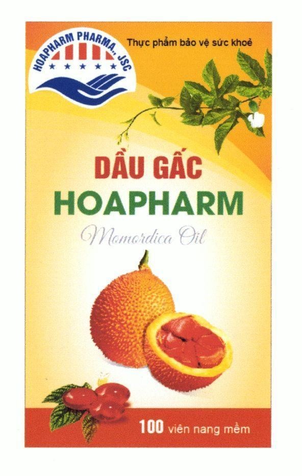 Nhãn hiệu HOAPHARM PHARMA., JSC Dầu Gấc HOAPHARM Momordica Oil Thực phẩm bảo vệ sức khoẻ 100 viên nang mềm  của Công ty TNHH Hoàng Hương, số đơn 4-2016-11989