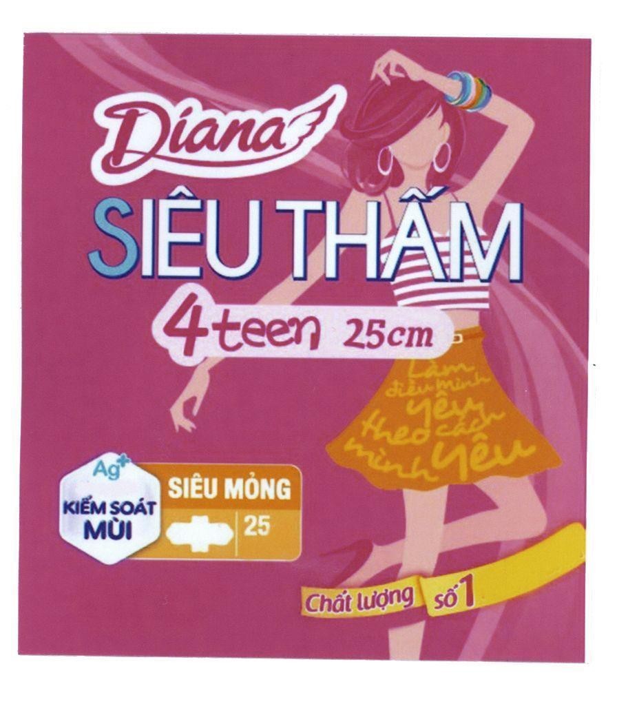 Nhãn hiệu Diana Siêu Thấm 4 teen Kiểm Soát Mùi Siêu Mỏng...  của Công ty cổ phần Diana Unicharm, số đơn 4-2016-42676