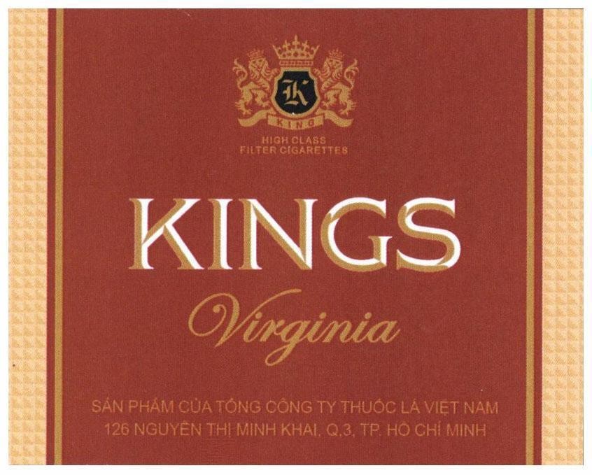 Nhãn hiệu KINGS Virginia K KING HIGH CLASS FILTER CIGARETTES Sản Phẩm Của Tổng Công Ty Thuốc Lá Việt Nam 126 Nguyễn Thị Minh Khai  của Tổng công ty Thuốc lá Việt Nam, số đơn 4-2017-18183