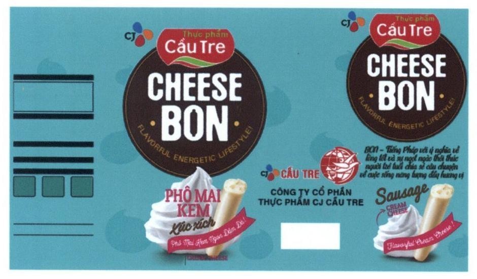 Nhãn hiệu CHEESE BON CJ Thực phẩm Cầu Tre PHÔ MAI KEM Xúc xích CREAM CHEESE CJ Cầu Tre Công Ty Cổ Phần Thực Phẩm CJ Cầu Tre  của Công ty cổ phần thực phẩm CJ Cầu Tre, số đơn 4-2017-20720