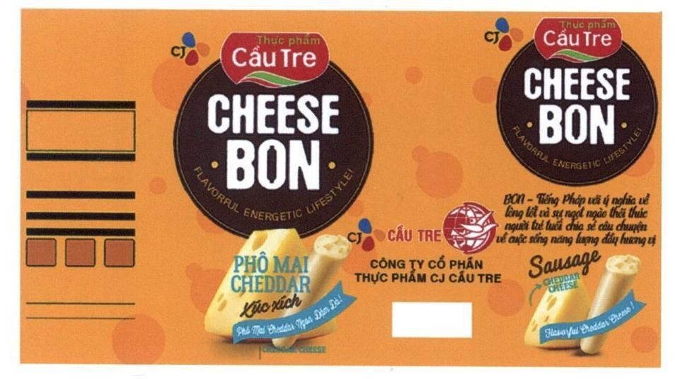 Nhãn hiệu CHEESE BON CJ Thực phẩm Cầu Tre PHÔ MAI CHEDDAR Xúc xích CHEDDAR CHEESE CJ Cầu Tre Công Ty Cổ Phần Thực Phẩm CJ Cầu Tre  của Công ty cổ phần thực phẩm CJ Cầu Tre, số đơn 4-2017-20721