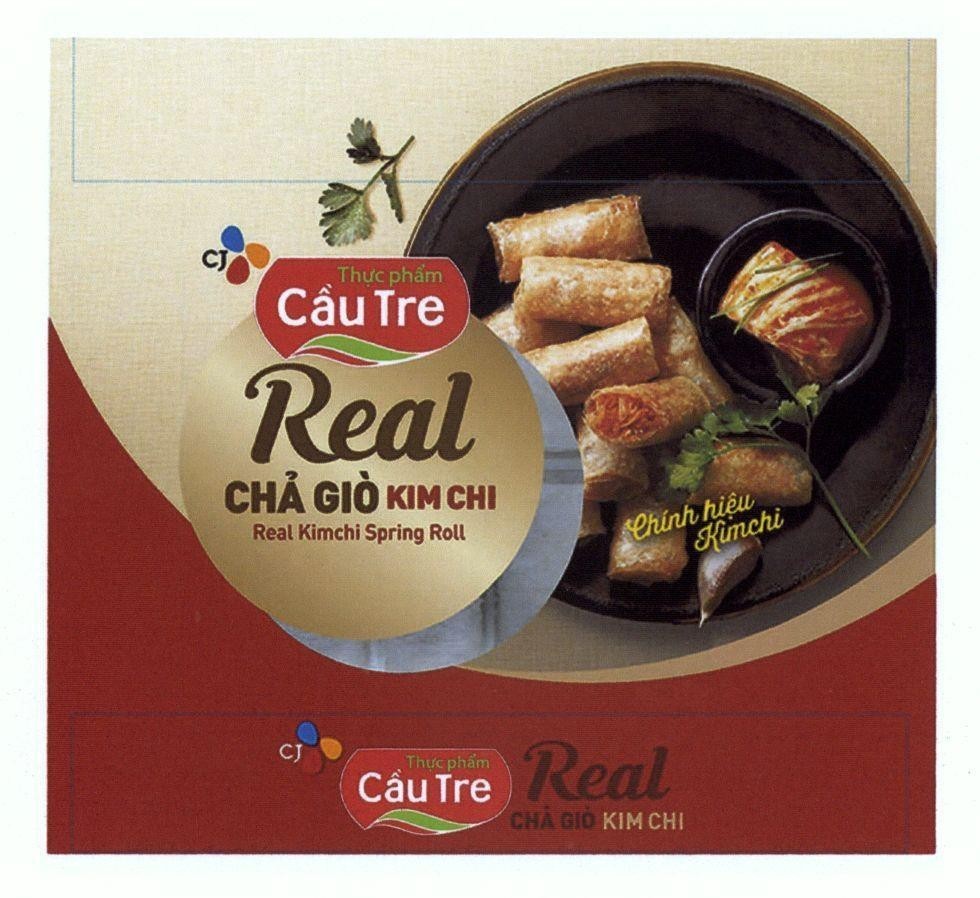 Nhãn hiệu CJ Thực phẩm Cầu Tre Real Chả Giò Kim Chi Real Kimchi Spring Roll  của Công ty cổ phần thực phẩm CJ Cầu Tre, số đơn 4-2017-20899