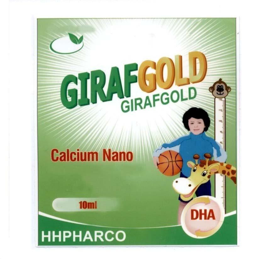Nhãn hiệu GIRAFGOLD GIRAFGOLD Calcium Nano HHPHARCO DHA 10ml  của Công ty trách nhiệm hữu hạn TMDV&XNK Hoàng Hải Phát, số đơn 4-2017-22000