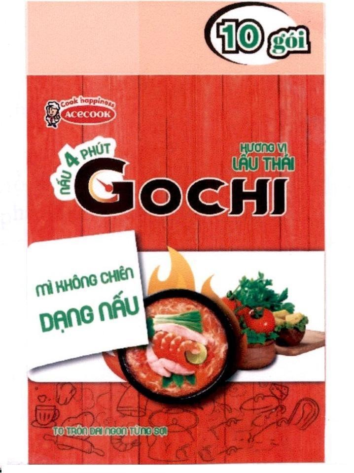 Nhãn hiệu ACECOOK cook happiness Hương Vị Lẩu Thái Nấu 4 Phút GOCHI Mì Không Chiên Dạng Nấu To Tròn Dai Ngon Từng Sợi  của Công ty cổ phần ACECOOK Việt Nam, số đơn 4-2017-30437