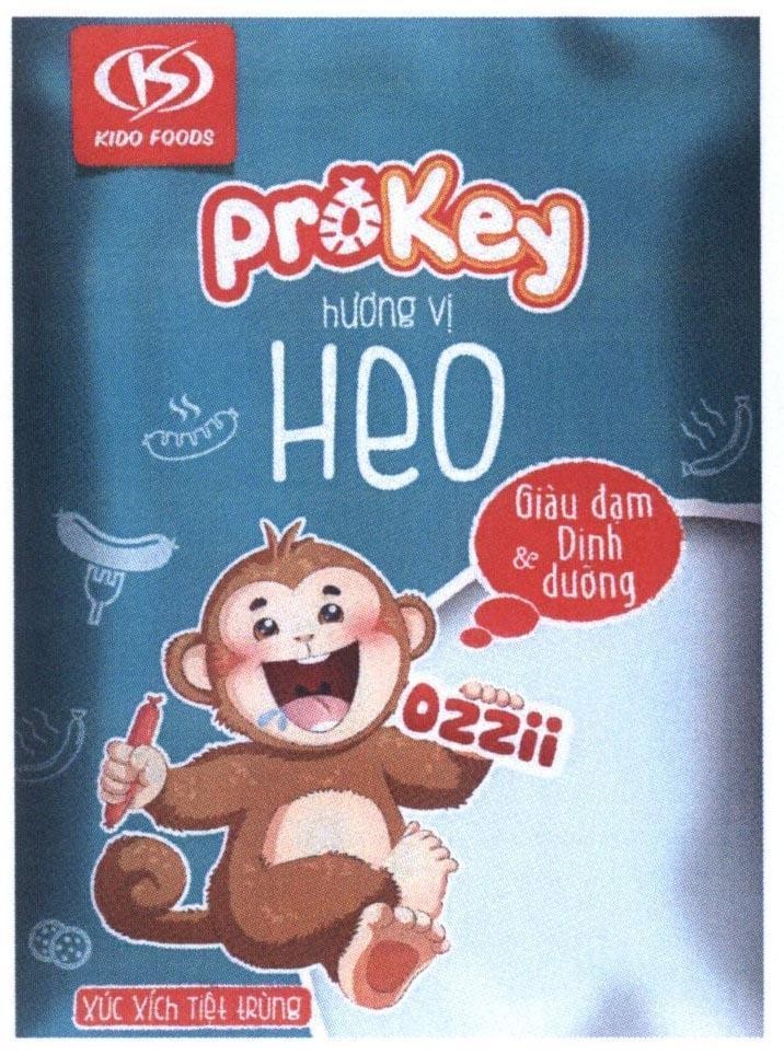 Công ty cổ phần tập đoàn Kido的ProKey K D hương vị Heo ozzii Xúc Xích Tiệt tRùng KIDO FOODS Giàu đạm & Dinh dưỡng 品牌, 申请号 4-2017-35707