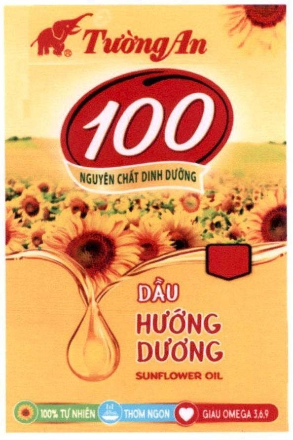 Nhãn hiệu 100 Nguyên Chất Dinh Dưỡng Tường An Dầu Hướng Dương SUNFLOWER OIL 100% Tự Nhiên Thơm Ngon Giàu OMEGA 3,6,9  của Công ty cổ phần dầu thực vật Tường An, số đơn 4-2018-00771
