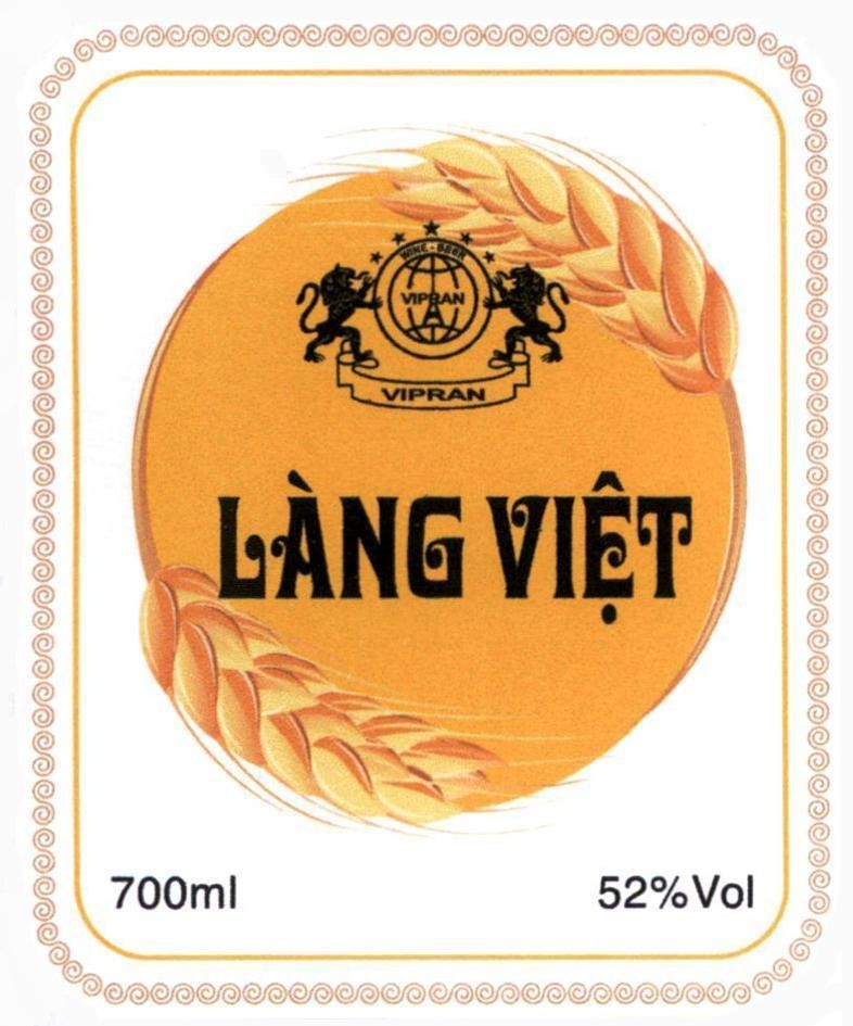 Công ty cổ phần rượu bia nước giải khát Việt Pháp的Làng Việt VIPRAN WINE BEER 700ml 52%VOL 品牌, 申请号 4-2018-14874