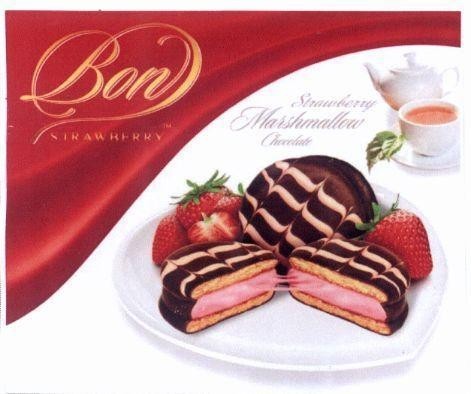 Nhãn hiệu Bon STRAWBERRY Strawberry Marshmallow Chocolate  của Công ty TNHH chế biến thực phẩm & bánh kẹo Phạm Nguyên, số đơn 4-2018-38977