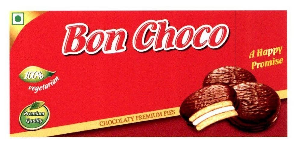 Nhãn hiệu Bon Choco A Happy Promise CHOCOLATY PREMIUM PIES 100% vegetarian Premium Quality  của Công ty TNHH chế biến thực phẩm & bánh kẹo Phạm Nguyên, số đơn 4-2018-38978