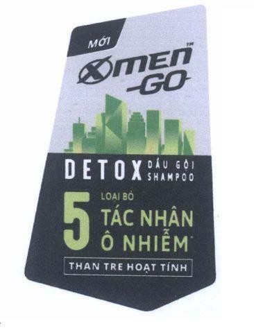 Nhãn hiệu Mới X MEN GO DETOX Dầu Gội SHAMPOO 5 Loại Bỏ Tác Nhân Ô Nhiễm Than Tre Hoạt Tính  của Công ty cổ phần MARICO SOUTH EAST ASIA, số đơn 4-2019-02581