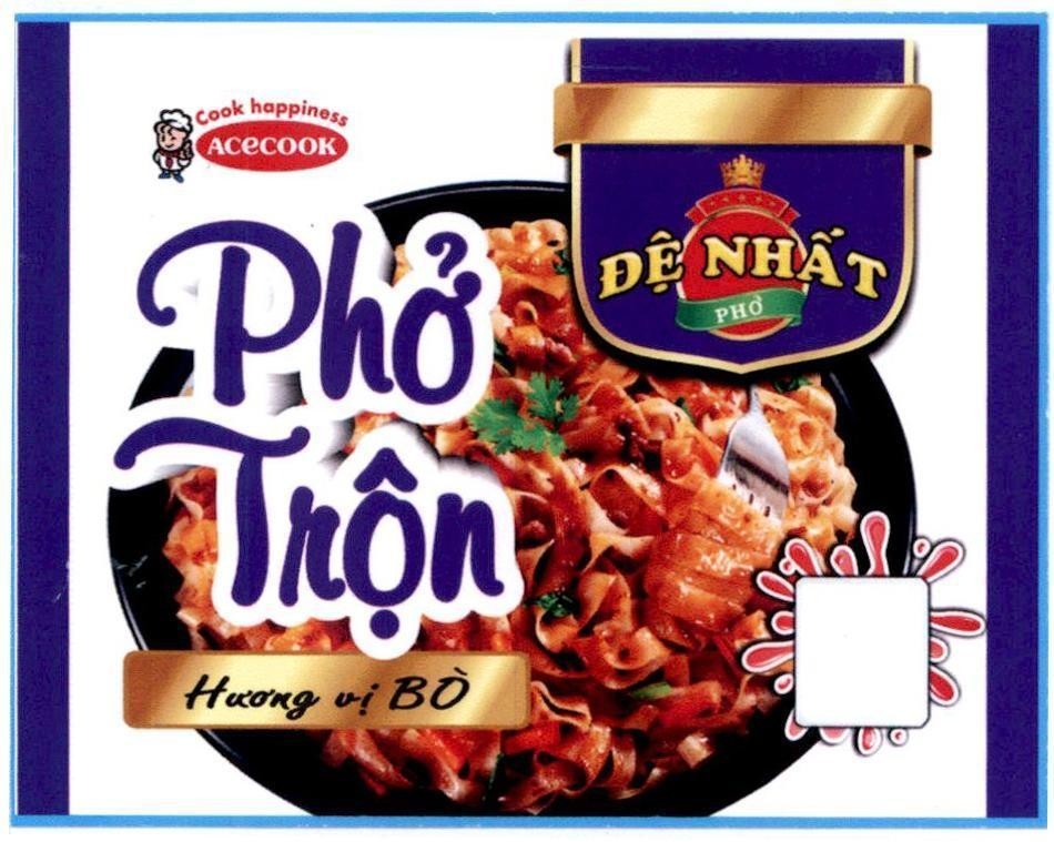 Nhãn hiệu Phở Trộn Hương vị Bò Đệ Nhất Phở Cook happiness ACECOOK  của Công ty cổ phần Acecook Việt Nam, số đơn 4-2019-08217
