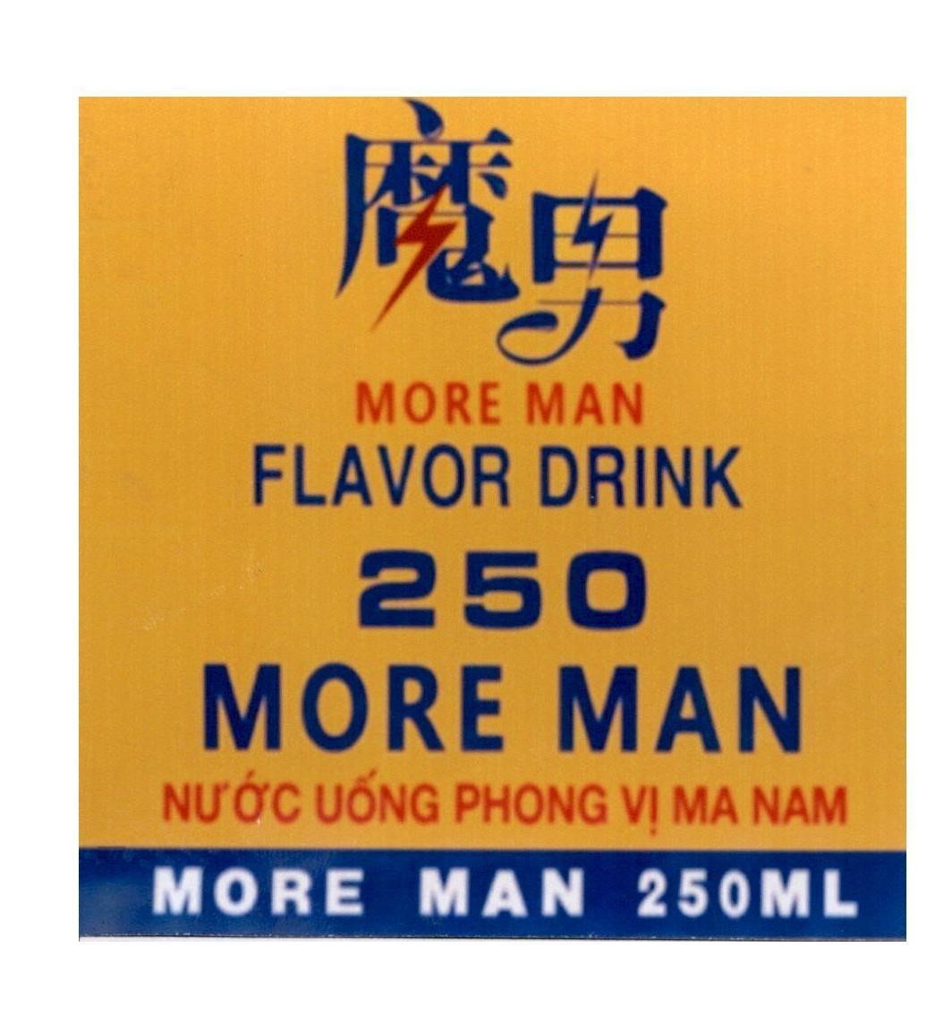 Nhãn hiệu MORE MAN FLAVOR DRINK 250 MORE MAN Nước Uống Phong Vị Ma Nam MORE MAN 250ML [ma-nam: người đàn ông ma thuật]  của Công ty TNHH công nghệ thực phẩm Hoàng Phương, số đơn 4-2019-09228