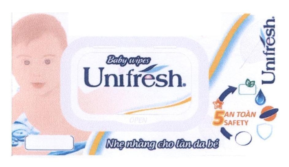 Công ty TNHH Taisun Việt Nam的Unifresh Baby wipes Unifresh 5 An Toàn SAFETY Nhẹ nhàng cho làn da bé 品牌, 申请号 4-2019-11203