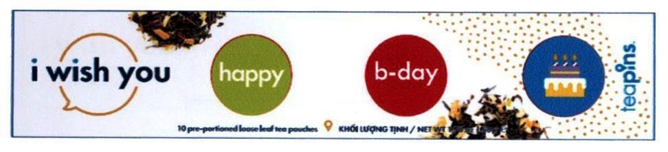 Trademark i wish you happy b-day teapins 10 pre-portioned loose leaf tea pouches Khối Lượng Tịnh/NET WT: 1.76 oz 50 g e  of Công ty TNHH Cảm Nhận á Đông, application No 4-2019-11330