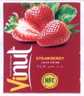 Nhãn hiệu Vinut STRAWBERRY JUICE DRINK NFC NOT FORM CONCENTRATE Foods and Beverage [sharap easir alfurawila:Nước ép dâu]...  của Công ty cổ phần thực phẩm và nước giải khát Nam Việt, số đơn 4-2019-31587