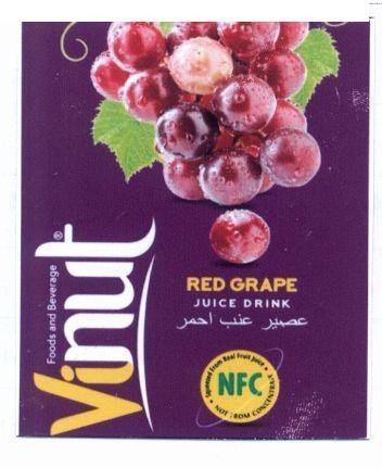 Nhãn hiệu Vinut RED GRAPE JUICE DRINK NFC NOT FORM CONCENTRATE Foods and Beverage [easir EUNB AHMAR:Nước ép thơm]...  của Công ty cổ phần thực phẩm và nước giải khát Nam Việt, số đơn 4-2019-31592