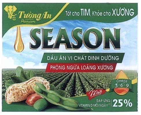 Nhãn hiệu Tường An SEASON Premium Tốt cho TIM, Khoẻ cho Xương Dầu Ăn Vi Chất Dinh Dưỡng Phòng Ngừa Loãng Xương Omega 3-6-9 Mới Đáp ứng Vitamin D Mỗi Ngày 25%  của Công ty cổ phần dầu thực vật Tường An, số đơn 4-2019-35882