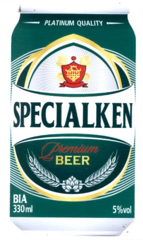 Trademark SPECIALKEN PLATINUM QUALITY Premium BEER BIA 330ml 5%vol  of Công ty cổ phần bia quốc tế Sài Gòn Hà Nội, application No 4-2019-44940