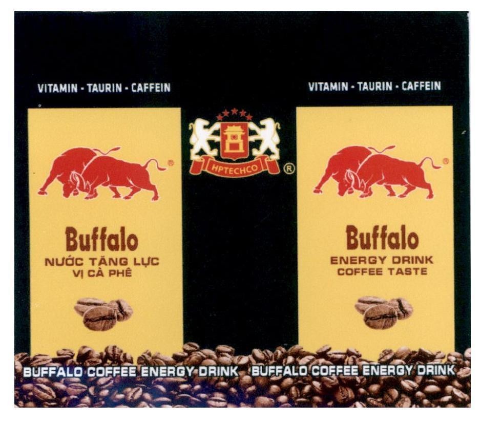 Nhãn hiệu HPTECHCO Buffalo Nước Tăng Lực Vị Cà Phê BUFFALO COFFEE ENERGY DRINK VITAMIN - TAURIN - CAFFEIN Buffalo Nước Tăng Lực Vị Cà Phê BUFFALO COFFEE ENERGY DRINK VITAMIN - TAURIN - CAFFEIN  của Công ty TNHH công nghệ thực phẩm Hoàng Phương, số đơn 4-2019-48174