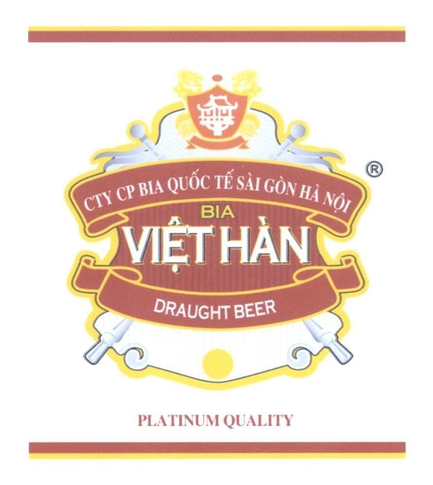 CTY CP Bia Quốc Tế Sài Gòn Hà Nội Bia Việt Hàn DRAUGHT BEER PLATINUM QUALITY 