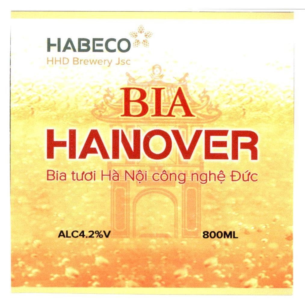 HABECO HHD Brewery Jsc BIA HANOVER Bia tươi Hà Nội công nghệ Đức ALC4.2%V 800ML 
