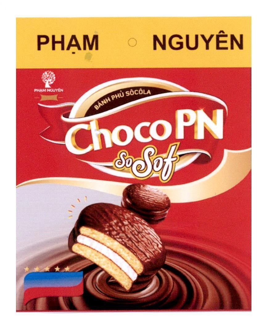 Nhãn hiệu Phạm Nguyên Choco PN SoSof Bánh Phủ Sôcôla Phạm Nguyên  của Công ty TNHH chế biến thực phẩm & bánh kẹo Phạm Nguyên, số đơn 4-2020-01075