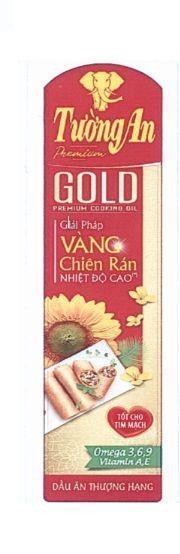 Nhãn hiệu Tường An Premium GOLD PREMIUM COOKING OIL Giải Pháp Vàng Chiên Rán Nhiệt Độ Cao Dầu Ăn Thương Hạng Tốt Cho Tim Mạch  của Công ty cổ phần dầu thực vật Tường An, số đơn 4-2020-09881