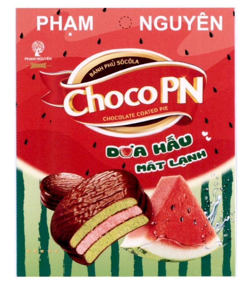 Nhãn hiệu Phạm Nguyên Choco PN Bánh Phủ Sôcôla CHOCOLATE COATED PIE Dưa Hấu Mát Lạnh  của Công ty TNHH chế biến thực phẩm & bánh kẹo Phạm Nguyên, số đơn 4-2020-12573