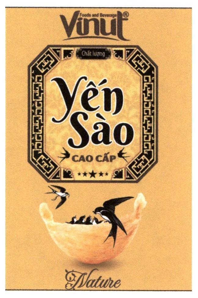 Nhãn hiệu Vinut Yến Sào Cao Cấp Foods and Beverage Chất lượng Nature  của Công ty cổ phần thực phẩm và nước giải khát Nam Việt, số đơn 4-2020-19106