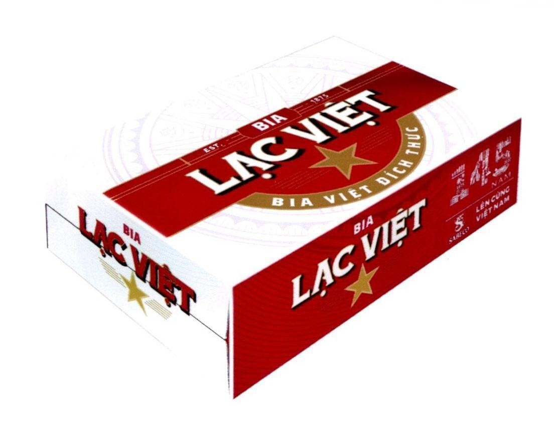 Nhãn hiệu Lạc Việt Bia Bia Việt Đích Thực SABECO Lên Cùng Việt Nam 145 năm EST 1875  của Tổng công ty cổ phần Bia - Rượu - Nước giải khát Sài Gòn, số đơn 4-2020-23454