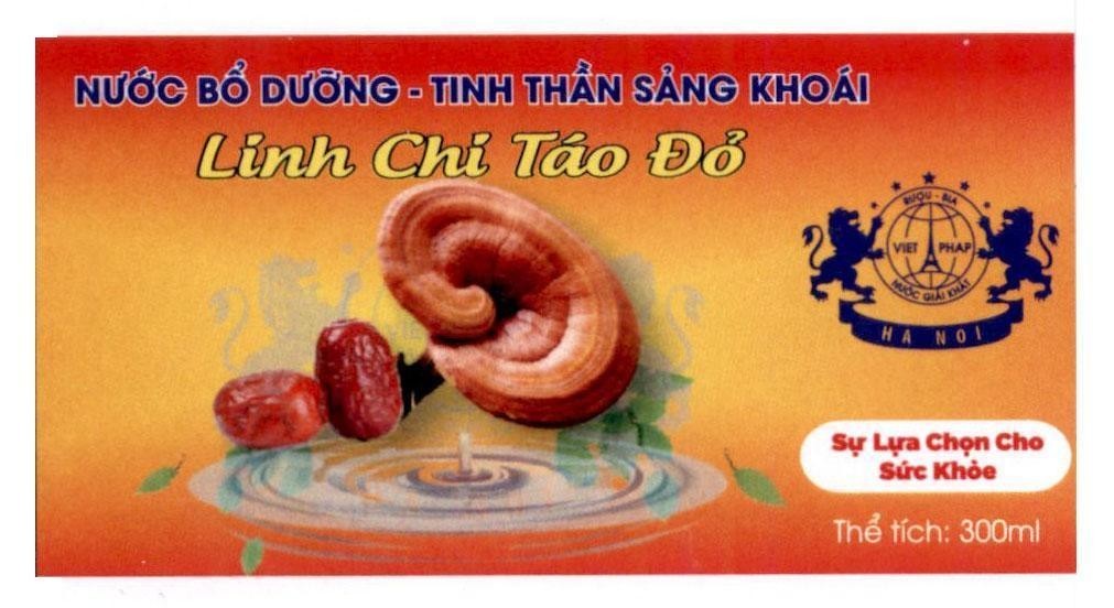 Linh Chi Táo Đỏ NƯỚC BỔ DƯỠNG - TINH THẦN SẢNG KHOÁI VIET PHAP NƯỚC GIẢI KHÁT HA NOI Sự Lựa Chọn Cho Sức Khỏe Thể tích: 300ml 