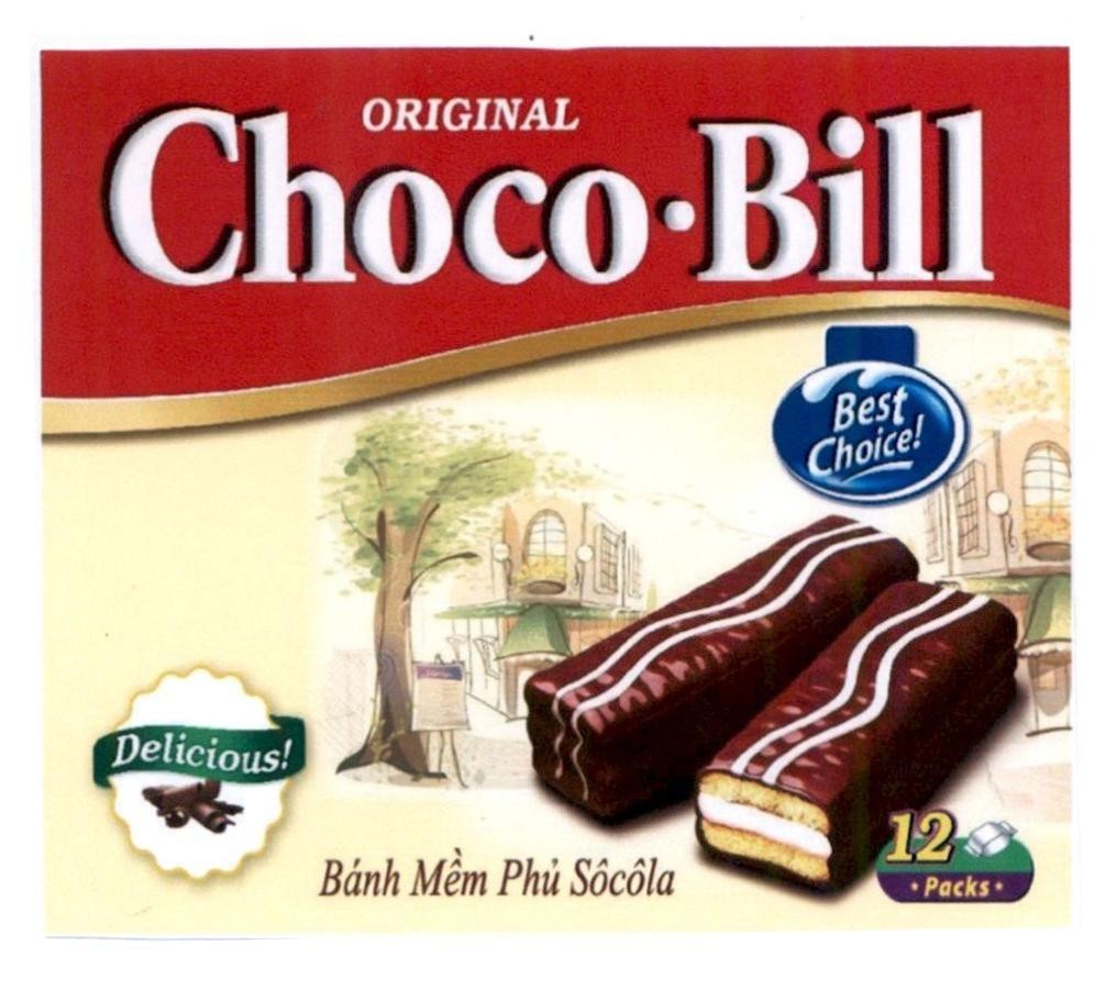 Nhãn hiệu ORIGINAL Choco-Bill Delicious! Bánh Mềm Phủ Sôcôla Best Choice!  của Công ty cổ phần bánh kẹo Hải Minh, số đơn 4-2020-33470