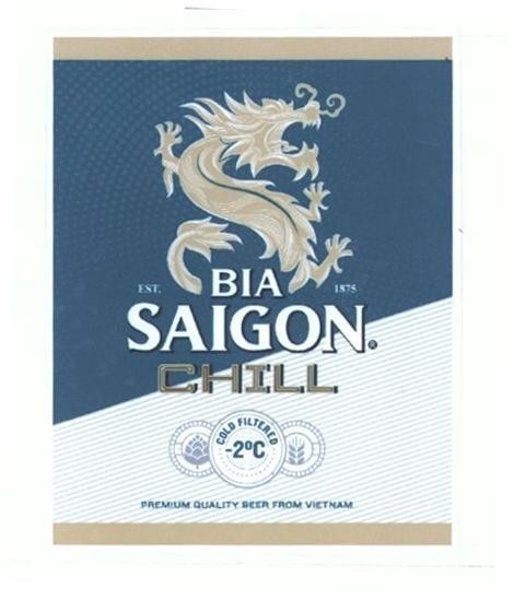 Nhãn hiệu BIA SAIGON CHILL EST. 1875 COLD FILTERED -2oC PREMIUM QUALITY BEER FROM VIETNAM  của Tổng công ty cổ phần Bia - Rượu - Nước giải khát Sài Gòn, số đơn 4-2020-38356