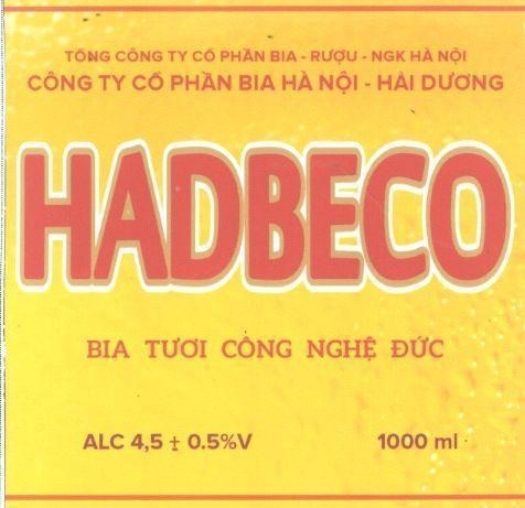 HADBECO Bia Tươi Công Nghệ Đức Tổng Công Ty Cổ Phần Bia - Rượu - NGK Hà Nội Công Ty Cổ Phần Bia Hà Nội - Hải Dương ALC 4,5 + 0.5%V 1000 ml 