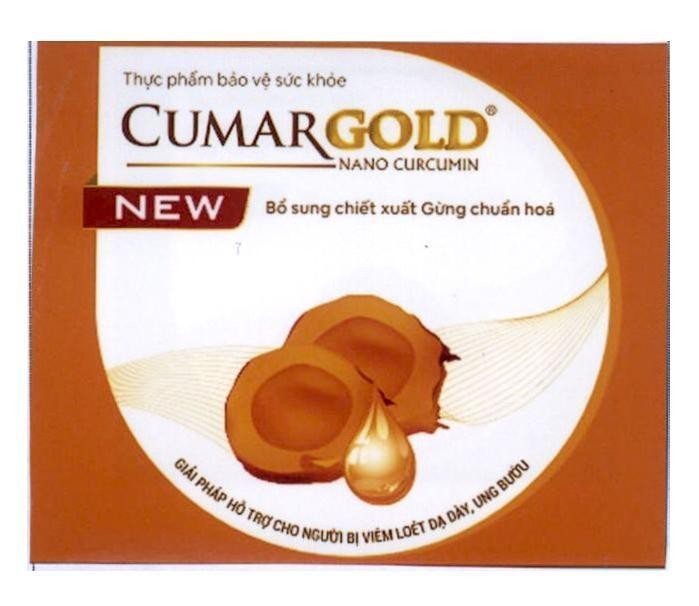 Nhãn hiệu Thực phẩm bảo vệ sức khỏe CUMARGOLD NANO CURCUMIN Bổ sung chiết xuất Gừng chuẩn hóa NEW  của Công ty cổ phần dược mỹ phẩm CVI, số đơn 4-2020-49418