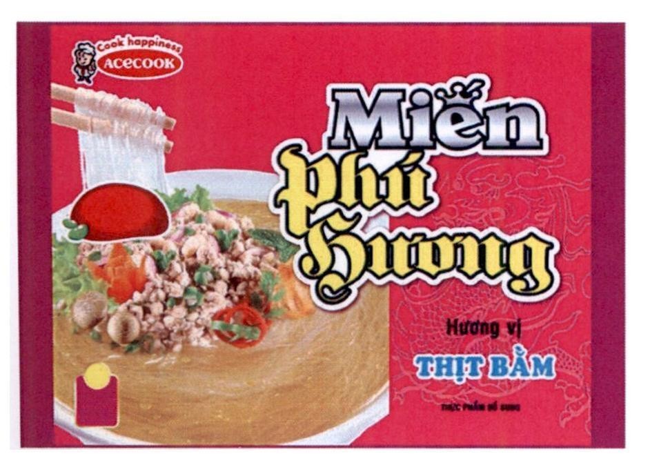 Nhãn hiệu ACECOOK Cook happiness Miến Phú Hương Hương vị THỊT BẰM THỰC PHẨM BỔ SUNG  của Công ty cổ phần ACECOOK Việt Nam, số đơn 4-2021-41684