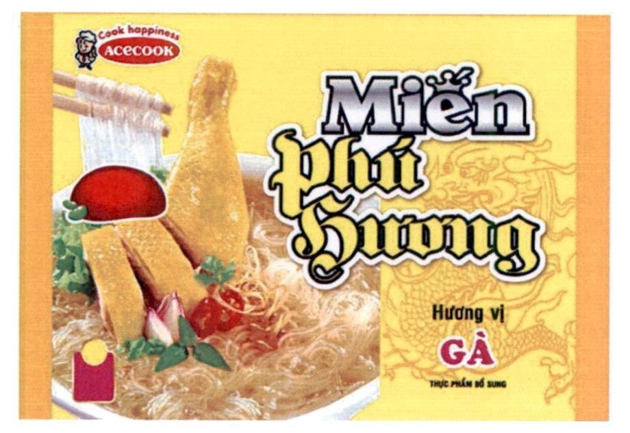 Nhãn hiệu ACECOOK Cook happiness Miến Phú Hương Hương vị GÀ THỰC PHẨM BỔ SUNG  của Công ty cổ phần ACECOOK Việt Nam, số đơn 4-2021-41685