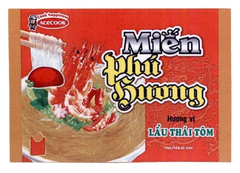 Nhãn hiệu ACECOOK Cook happiness Miến Phú Hương Hương vị LẨU THÁI TÔM THỰC PHẨM BỔ SUNG  của Công ty cổ phần ACECOOK Việt Nam, số đơn 4-2021-41687