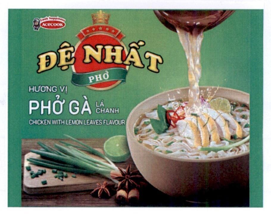 Nhãn hiệu ACECOOK Cook happiness Đệ Nhất Phở Hương Vị Phở Gà Lá Chanh CHICKEN WITH LEMON LEAVES FLAVOUR  của Công ty cổ phần ACECOOK Việt Nam, số đơn 4-2021-41693