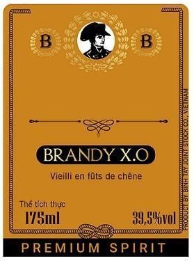 B B BRANDY X.O PREMIUM SPIRIT Vieilli en futs de chêne Thể tích thực 175ml 39.5% vol PRODUCT BY BINH TAY JOINT STOCK CO., VIETNAM 