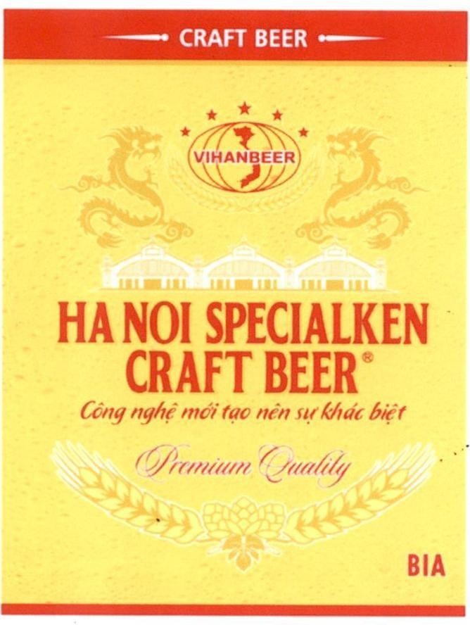 Trademark CRAFT BEER VIHANBEER HA NOI SPECIALKEN CRAFT BEER Công nghệ mới tạo nên sự khác biệt Premium Quality BIA  of Công ty cổ phần bia quốc tế Sài Gòn Hà Nội, application No 4-2022-07889