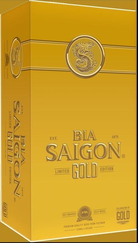 Tổng công ty cổ phần bia - rượu - nước giải khát Sài Gòn的BIA SAIGON GOLD EST. 1875 LIMITED EDITION 2021 AWARDED ABA GOLD MEDAL PREMIUM QUALITY BEER FROM VIETNAM CELEBRATION OF GOLD 330ML X 10 CANS 品牌, 申请号 4-2022-09250
