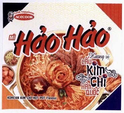 Nhãn hiệu cook happiness ACECOOK MÌ HẢO HẢO Hương vị LẨU KIM CHI HÀN QUỐC KOREAN KIM CHI HOT POT Flavour  của Công ty cổ phần ACECOOK Việt Nam, số đơn 4-2022-15679