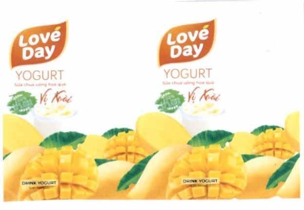 Nhãn hiệu Love Day YOGURT Sữa chua uống hoa quả Vị Xoài 100% lên men tự nhiên DRINK YOGURT with MANGO Love Day YOGURT Sữa chua uống hoa quả Vị Xoài 100% lên men tự nhiên DRINK YOGURT with MANGO  của Công ty cổ phần tập đoàn VIHAMARK, số đơn 4-2022-19517