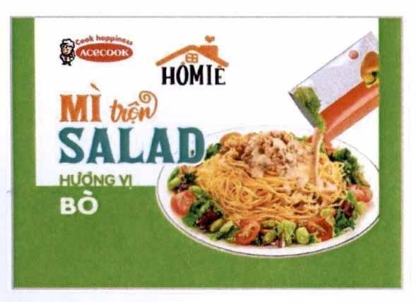 Nhãn hiệu ACECOOK HÔMIÊ Mì Trộn SALAD Hương Vị Bò Cook happiness  của Công ty cổ phần Acecook Việt Nam, số đơn 4-2022-20601