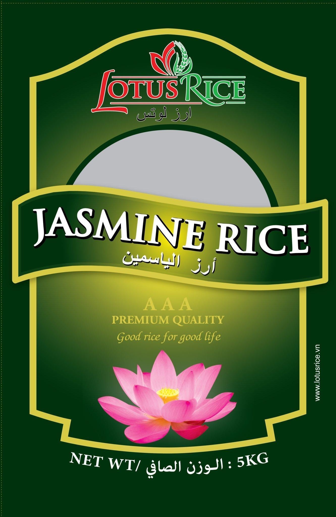 Nhãn hiệu LOTUS RICE JASMINE RICE A A A PREMIUM QUALITY Good rice for good life www.lotusrice.vn [araz alluwts: Gạo Hoa Sen; araz alyasamin: Gạo Hương Lài; alwazn alsaafi: khối lượng tịnh]  của Công ty TNHH xuất nhập khẩu Đại Dương Xanh, số đơn 4-2022-32962